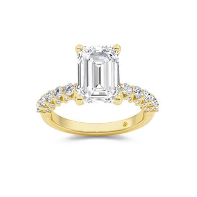 Verda Art Deco Inspired V-Prong Emerald Cut Lab Grown Diamond Engagement Ring | 10K Yellow Gold 2 CT. TW.