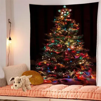Glitter Multicolor Christmas Tree Holiday Wall Tapestry - Aperturee