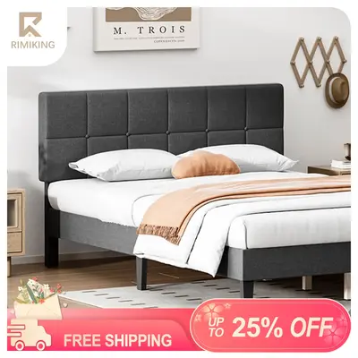 RIMIKING Adjustable Upholstered Bed Frame with Headboard,Comfortable Upholstery,Durable Construction,Modern and Elegant Desig...