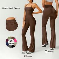 TimeOFF Women's Halter Neck Bodycon Flared Leg Jumpsuit | Mix-and-Match, 8-Color, High-Waist Butt-Lift | Yoga, Gym & Daily At...