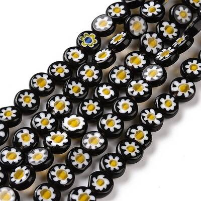 Handmade Millefiori Glass Flat Round Bead Strands