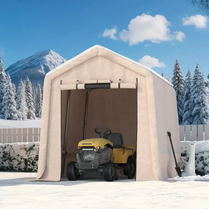 Garvee 7x12FT Outdoor Portable Storage Shed with 2 Roll-Up Doors, Vents, 240G Waterproof PE Tarp, UV-Resistant, Galvanized St...