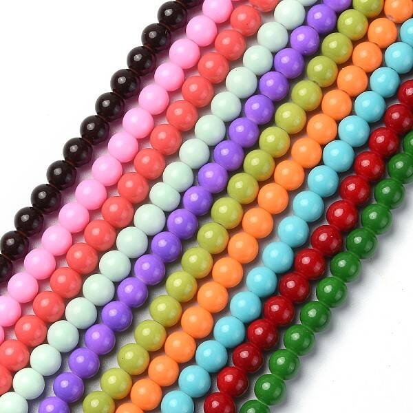 Baking Painted Glass Round Bead Strands