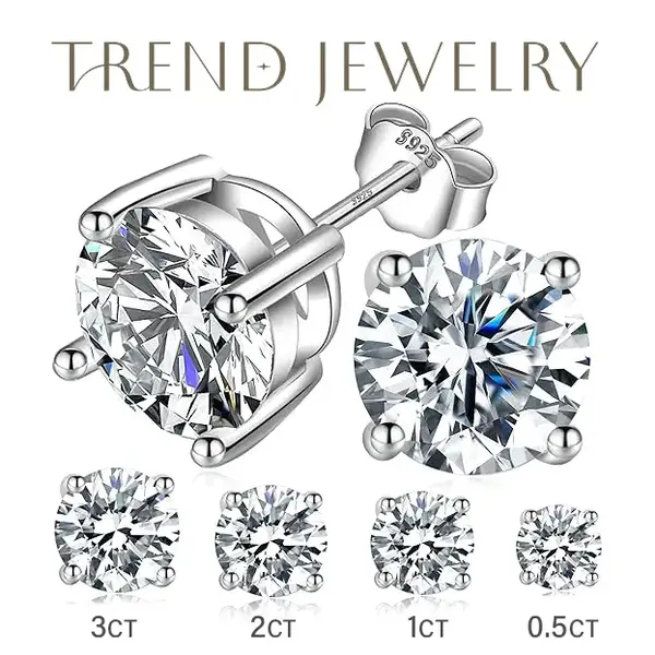 925 Sterling Silver Synthetic Moissanite Stud Earrings For Women Men Unisex Jewelry