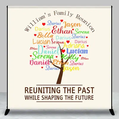 Colorful Name Tree Custom Family Reunion Backdrop - Aperturee