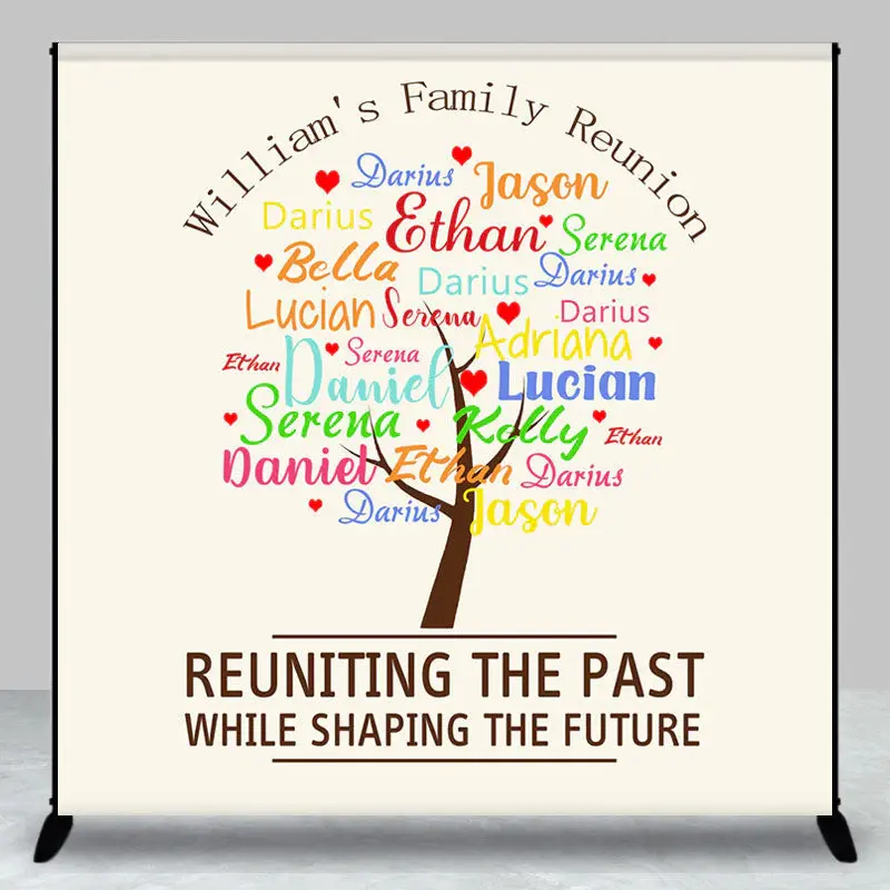 Colorful Name Tree Custom Family Reunion Backdrop - Aperturee
