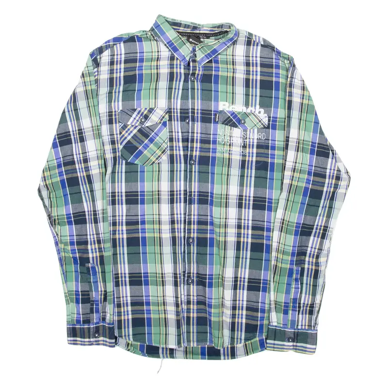 BENCH Mens Shirt Blue Check Long Sleeve M