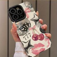 Disco Ball & Cherry Pattern Phone Case, Shockproof Phone Protective Cover, Phone Accessory Compatible with iPhone 16 15 14 13...