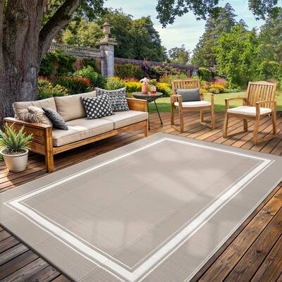 Garvee Outdoor Rugs 8x10 for Patio Waterproof Floor Mats Modern Bordered Plastic Straw Large Area Rugs Lightweight Reversible...