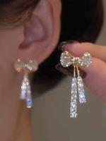 Bow Decor Dangle Earrings, Elegant Rhinestone Decor Drop Earrings for Women, Fashion Trendy Jewelry for Party, Daily Birthday...