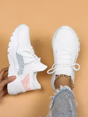 Women's Fashionable Lace Up Low Top Sneakers, Lightweight Breathable Comfortable Sports Running Shoes for Daily Wear, for Stu...