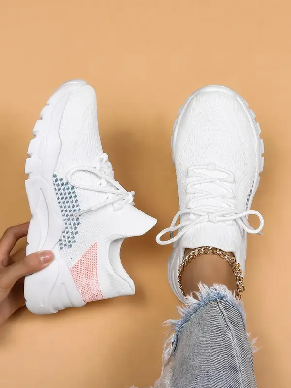 Women's Fashionable Lace Up Low Top Sneakers, Lightweight Breathable Comfortable Sports Running Shoes for Daily Wear, for Stu...