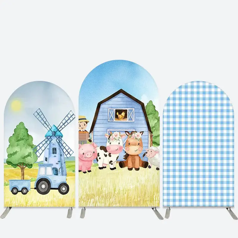Aperturee Farm Windmill Baby Animal Blue Plaid Arch Backdrop Kit | Chiara Arch Backdrop Diy | Wedding Arch Backdrop | Custom ...