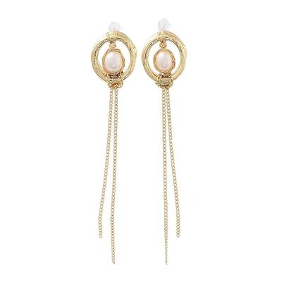 Natural Pearl Tassel Stud Earrings