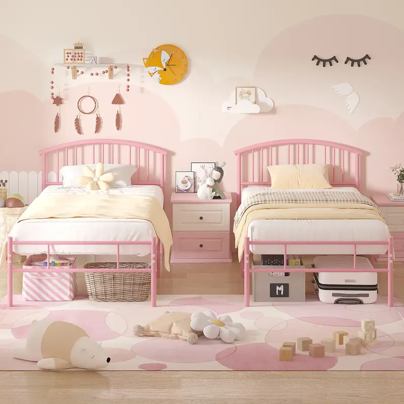 VECELO Twin Size Bed Frame with Headboard and Footboard, Heavy Duty Metal Slat Support, Platform Mattress Foundation, No Box ...