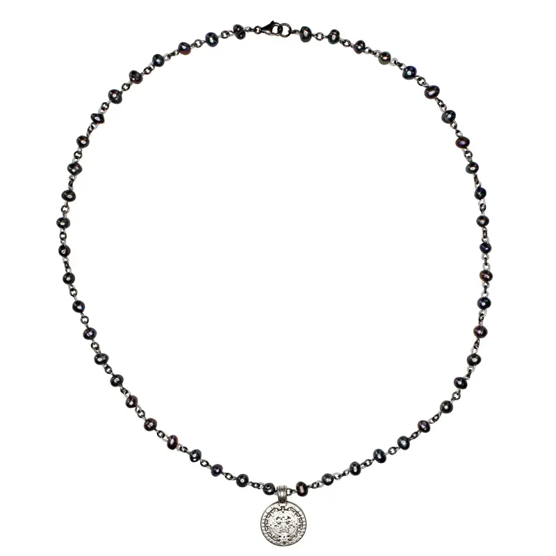 Black Pearl Coin Necklace | Size: 20