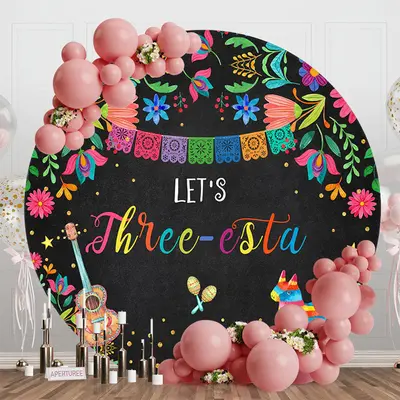 Three Esta Colorful Floral Round Birthday Backdrop - Aperturee