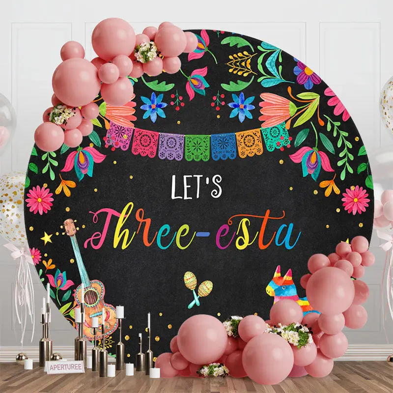 Three Esta Colorful Floral Round Birthday Backdrop - Aperturee