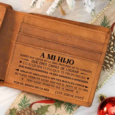 Christmas 2026 gift to son -DUJO Cowhide Leather Engraved Wallet for Son,Gift from Dad to son,Christmas gift,Fatherhood，A b...