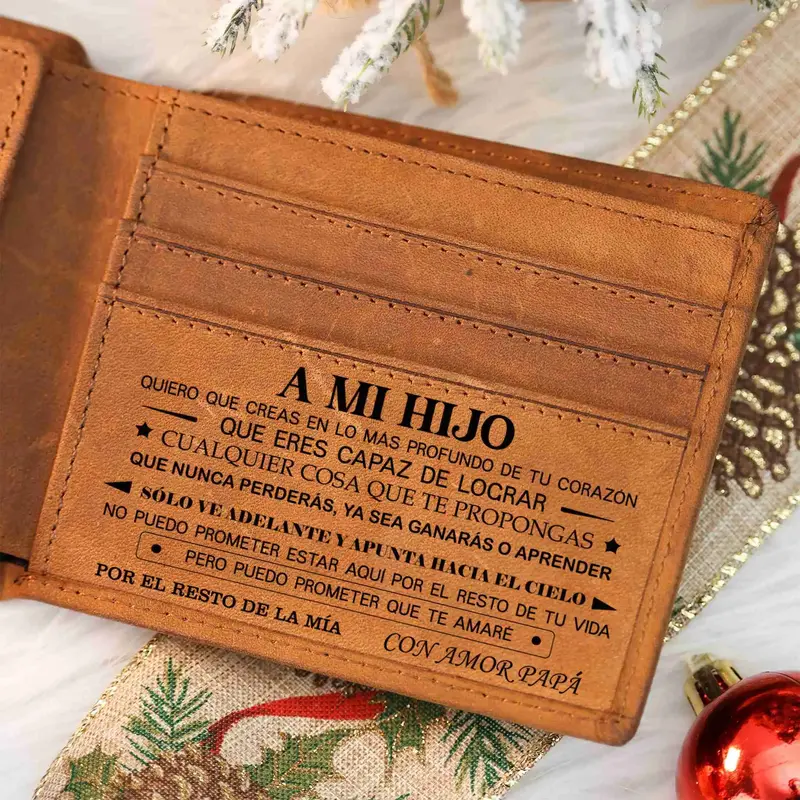 Christmas 2026 gift to son -DUJO Cowhide Leather Engraved Wallet for Son,Gift from Dad to son,Christmas gift,Fatherhood，A b...