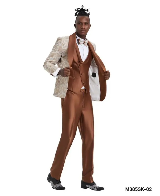 Tazio Paisley 3-Piece Men's Skinny Fit Suit