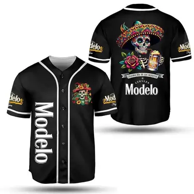 Buy All Black Skull Drinking Modelo Negra Mexican Beer Celebra Dia de los Muertos Baseball Jersey Drinking Mexican Spirit Jer...