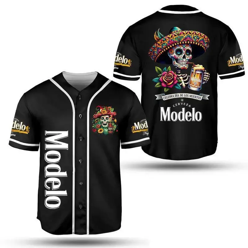 Buy All Black Skull Drinking Modelo Negra Mexican Beer Celebra Dia de los Muertos Baseball Jersey Drinking Mexican Spirit Jer...