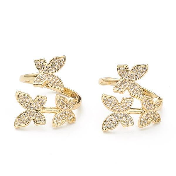 Brass Micro Pave Clear Cubic Zirconia Cuff Rings