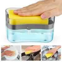 2-in-1 Soap Dispenser & Sponge Holder Combo for Kitchen - Large Capacity, Easy One-Hand Operation, Gray, Includes Drip Tray &...