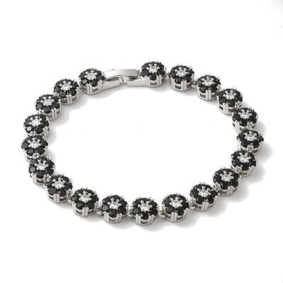 Rack Plating Brass Pave Cubic Zirconia Flower Link Chain Bracelets for Women