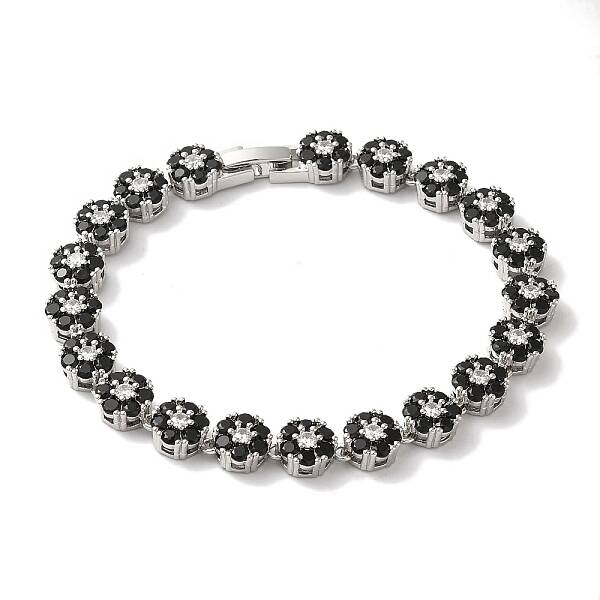 Rack Plating Brass Pave Cubic Zirconia Flower Link Chain Bracelets for Women