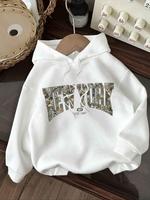 Women's Letter Print Drop Shoulder Hoodie, Fashion Casual Drawstring Kangaroo Pocket Hooded Sweatshirt for Daily Holiday Outd...