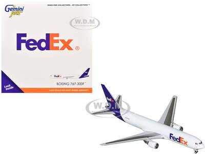 Boeing 767-300F Commercial Aircraft FedEx (Federal Express) (N144FE) White with Purple Tail 1/400 Diecast Model Airplane by G...