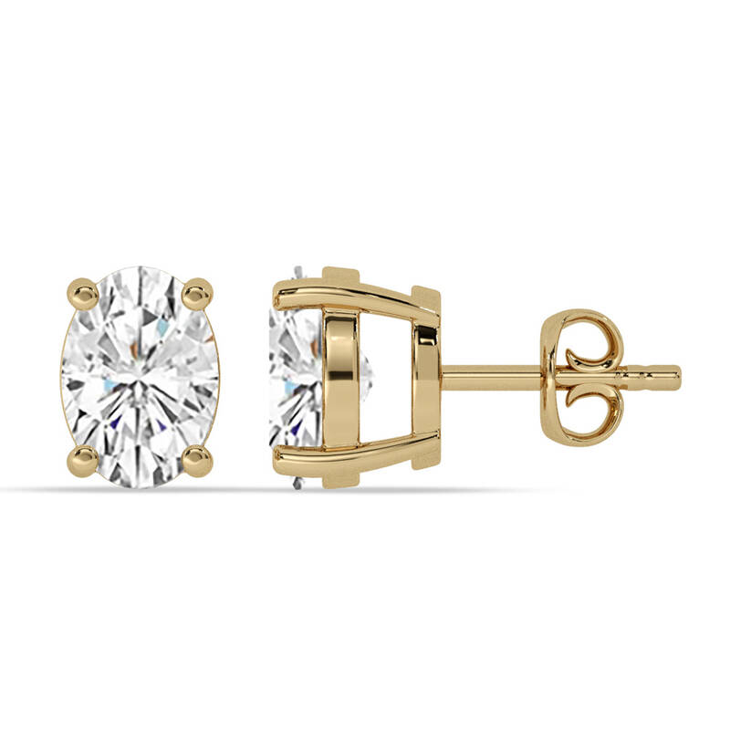 Certified  Lab Grown Four Prong Oval Shape Diamond Stud Earring | Yellow Gold 1/2 - 6 CT. TW.