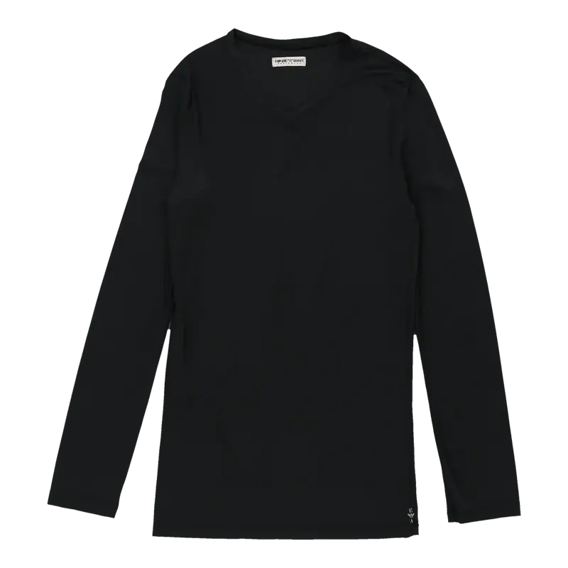 Emporio Armani V-neck Long Sleeve T-Shirt - XL Black Nylon Blend