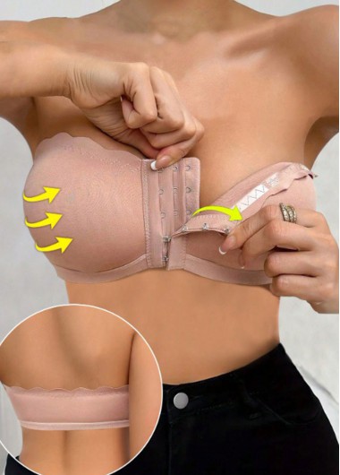 Modlily Sexy Babydoll Lingerie Chemises Light Pink Push Up Bandeau Bra - M