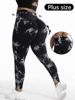 【Plus Size】tie Dye Ruched Sports Tummy Control Leggings, High Stretch Yoga Leggings, Gym Clothes, Ladies Sportswear for I...