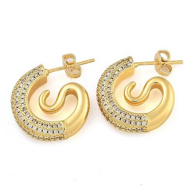 Brass Micro Pave Clear Cubic Zirconia Stud Earrings