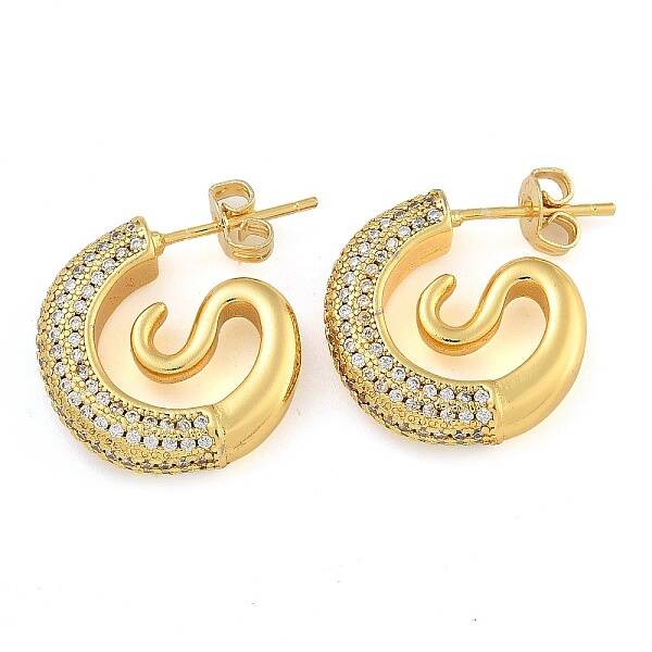 Brass Micro Pave Clear Cubic Zirconia Stud Earrings