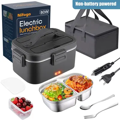 Electric Lunch Box, 12V 24V 110V Food Warmer with Fork Spoon and Bag with Heating Function, Leak Proof, 1.5 Liter/1.8 Liter S...