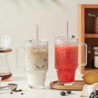 24oz Round Glass Tumbler with Straw & Lid, 1/2 Counts Elegant Glass Cup with Handle, Reusable & Machine Washable Drinking Cu...