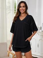 Becotal Women's Two Piece Outfits Loungewear Pajama Set with V-Neck Waffle Design, High-Stretch Fabric, Casual Winter and Spr...