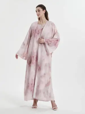 Women's All Over Print Long Sleeve Coat & Long Sleeve Dress, Elegant Open Front Long Overcoat & Dress for Daily Wear, Ladies ...