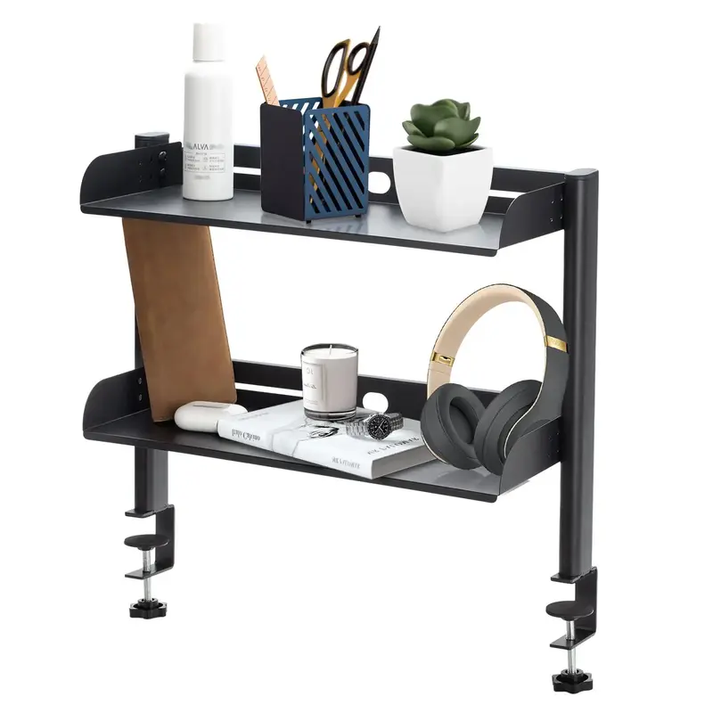Clamp on Desktop Shelf, 1 Count Adjustable Clamp on Desktop Storage Rack, Desk Organizer for Home Office