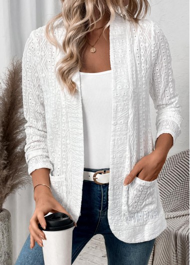 Modlily White Pocket Lace Long Sleeve Coat - M