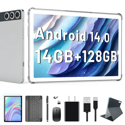 2025 Newest Android 14 Tablet, 10 inch Tablet with 128GB Storage 1TB Expandable 14GB RAM, Dual 4G Cellular Tablet with keyboa...