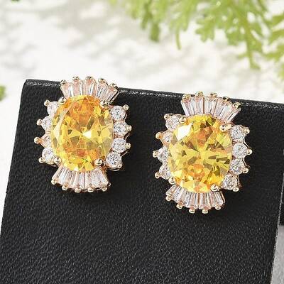 Oval Brass Micro Pave Cubic Zirconia Stud Earrings for Women