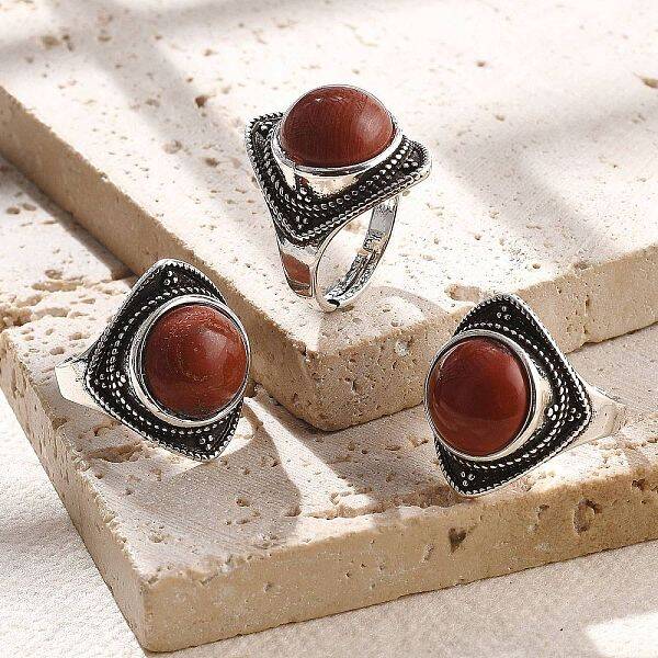 Natural Red Jasper Adjustable Rings