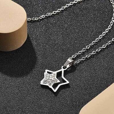 304 Stainless Steel Crystal Rhinestone Double Star Pendant Cable Chain Necklaces