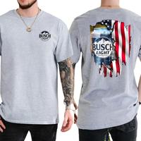 Classic Busch Light Shield Logo American Flag Graphic T-shirt 2 Sided, Men's Beer Drinking Tshirt, Unisex Drink Tops, Soft Co...